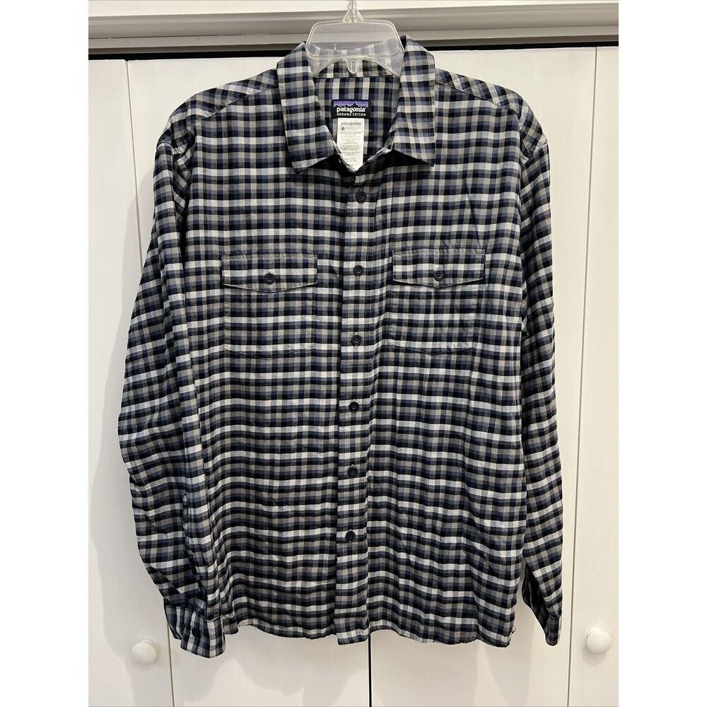 Patagonia Shirt Mens Large Blue Plaid Buckshot‎ Long Sleeve Button Up Outdoor